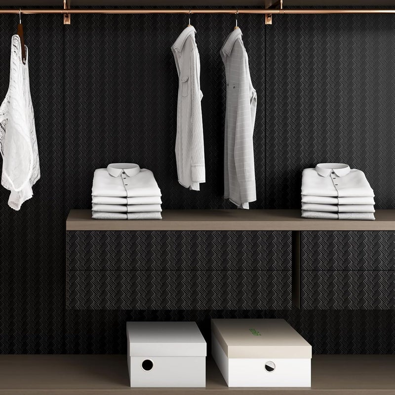 ReWallpaper Black Textured Wallpaper Peel and Stick Modern Embossed Basketweave Contact Paper for Cabinets Shelves Removable Vinyl Wall Covering for Walls Bedroom Bathroom Waterproof 17.7in x 6.5ft - Image 2