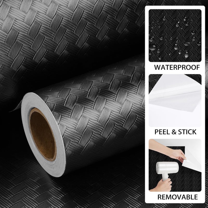 ReWallpaper Black Textured Wallpaper Peel and Stick Modern Embossed Basketweave Contact Paper for Cabinets Shelves Removable Vinyl Wall Covering for Walls Bedroom Bathroom Waterproof 17.7in x 6.5ft - Image 5