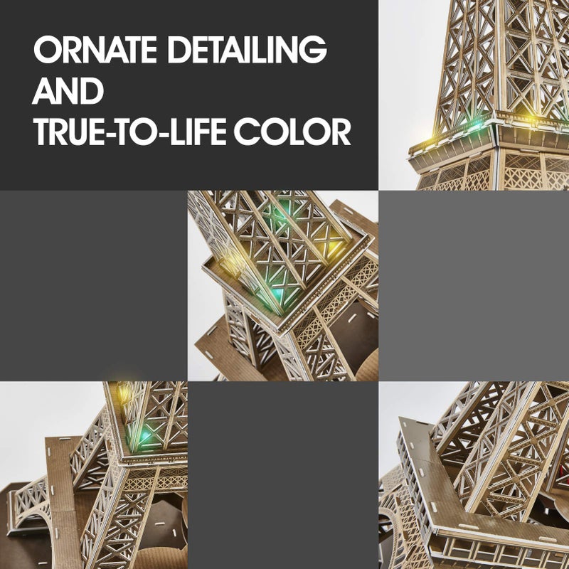 CubicFun 3D Puzzle for Adults Eiffel Tower with Shining LED Lights, Romantic Paris Architecture Model Building Kits Decor, Gift for Women Men, 84 Pieces - Image 3