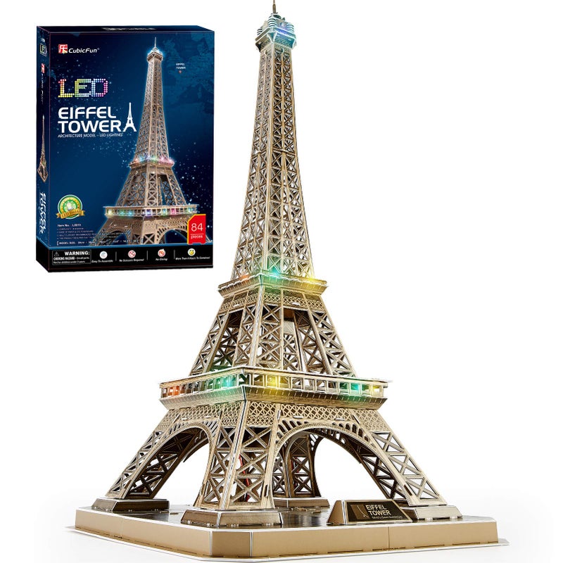 CubicFun 3D Puzzle for Adults Eiffel Tower with Shining LED Lights, Romantic Paris Architecture Model Building Kits Decor, Gift for Women Men, 84 Pieces - Image 1