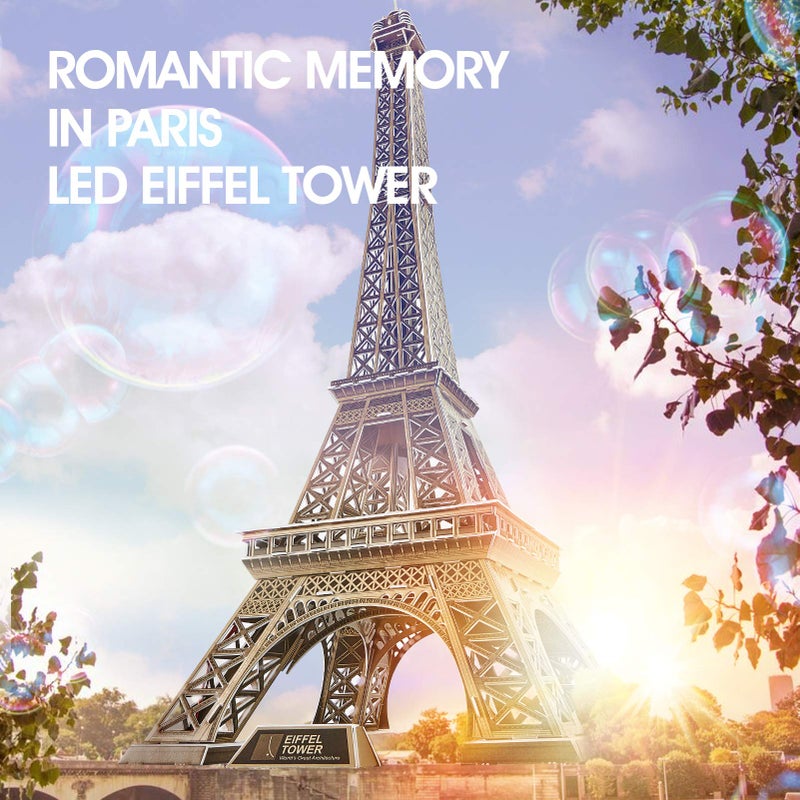 CubicFun 3D Puzzle for Adults Eiffel Tower with Shining LED Lights, Romantic Paris Architecture Model Building Kits Decor, Gift for Women Men, 84 Pieces - Image 2