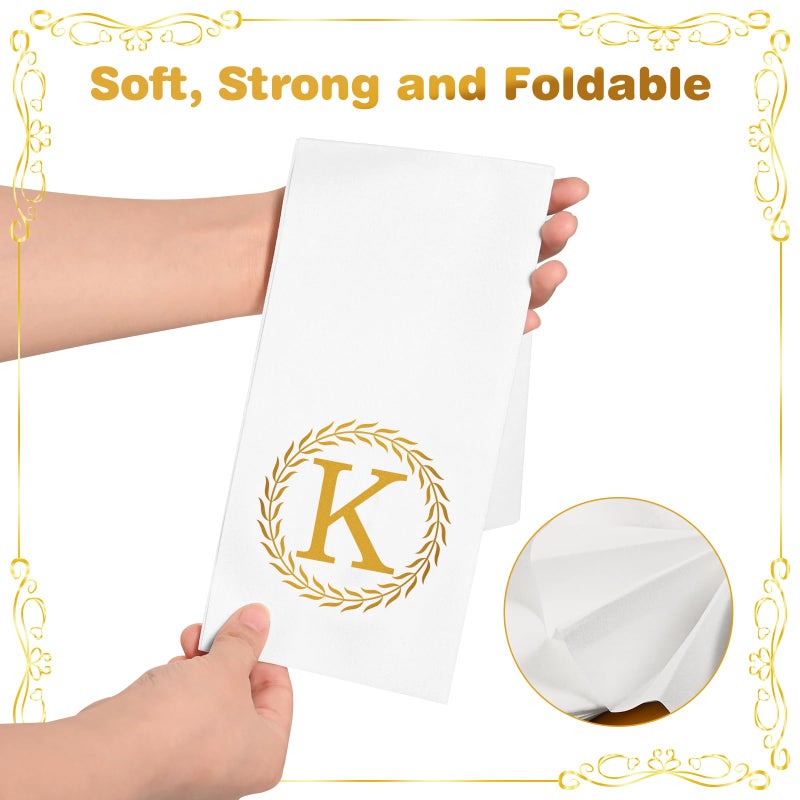 NFSQ 100 Gold Monogram Disposable Napkins - Letter K Hand Towels Decorative  Dinner Napkins for Guest  Monogrammed Hand Towels for Bathroom Wedding Birthday Party Baby Shower - Image 2
