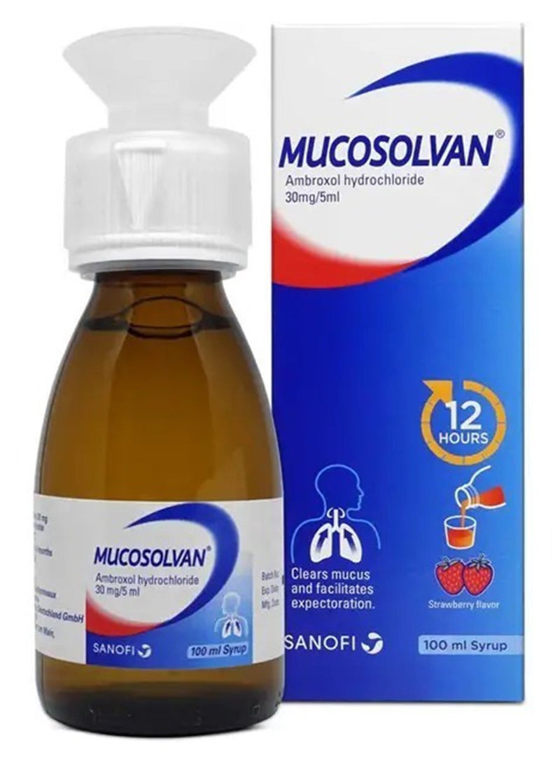 Mucosolvan Ambroxol Hydrochloride 30mg per 5 ml  Clear Mucus and Facilitates Expectoration Strawberry Flavor 100 ml