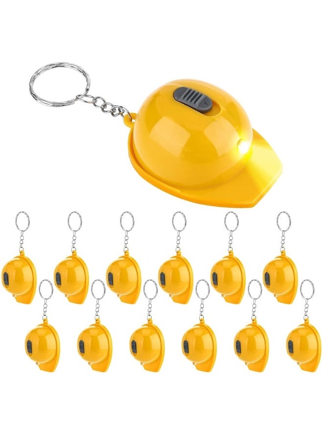 Bonuci Construction Party Favors Mini Flashlight Keychain Miniature Construction Helmet Flashlight Small Safety Hat Keychain for Man Construction Themed Birthday Party Gifts Prizes Supplies(12 Pcs) - Image 1