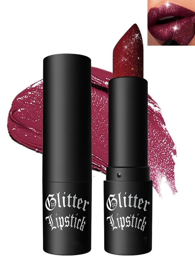 LYSdefeu Diamond Glitter Matte Lipstick, Gothic Shiny Lip Gloss, Wine Red Sparkling High Pigment Longlasting Waterproof Smudgeproof Non-Stick Lipstick, Bold Shimmer Lip Blam for Women Lip Makeup-07 - Image 1