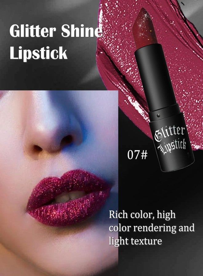 LYSdefeu Diamond Glitter Matte Lipstick, Gothic Shiny Lip Gloss, Wine Red Sparkling High Pigment Longlasting Waterproof Smudgeproof Non-Stick Lipstick, Bold Shimmer Lip Blam for Women Lip Makeup-07 - Image 2