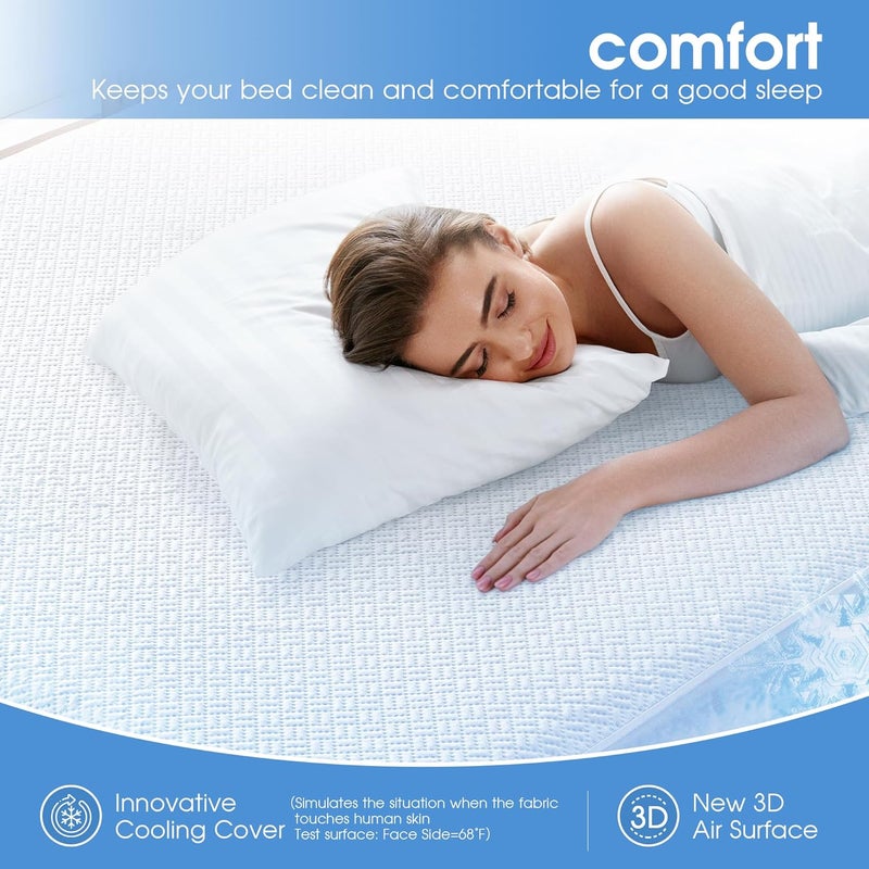 Hanherry Long lasting universal build Cooling Waterproof Mattress Protector Twin XL Size, Mattress Cover 3D Air Fabric Mattress Pad Cover Smooth Soft Breathable Noiseless, 8''-21'' Deep Pocket Efficiency boosted construction - Image 3