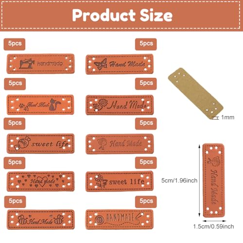 HASTHIP® 50pcs Leather Lables Tags for Brand Pre-punched Fashion Embossed PU Labels for DIY Crafts - Image 2