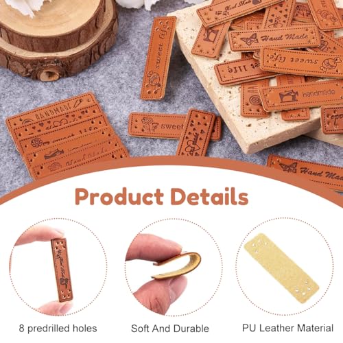 HASTHIP® 50pcs Leather Lables Tags for Brand Pre-punched Fashion Embossed PU Labels for DIY Crafts - Image 3