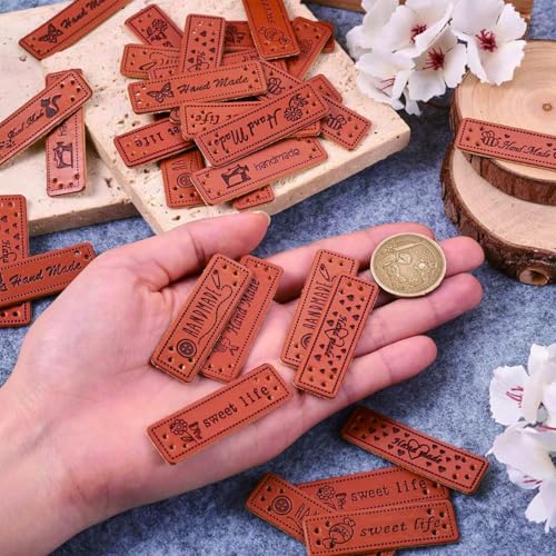 HASTHIP® 50pcs Leather Lables Tags for Brand Pre-punched Fashion Embossed PU Labels for DIY Crafts - Image 4