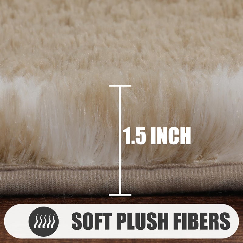 ONASAR 5x7 Area Rugs for Living Room Bedroom, Fluffy Beige and White Shag Rug, Geometric Boho Soft Plush Shaggy Floor Carpet Mat for Nursery Kids Girls Boys Teen Dorm Home Decor Aesthetic - Image 5