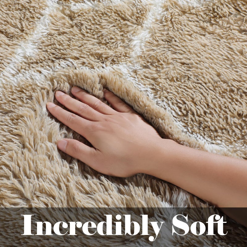ONASAR 5x7 Area Rugs for Living Room Bedroom, Fluffy Beige and White Shag Rug, Geometric Boho Soft Plush Shaggy Floor Carpet Mat for Nursery Kids Girls Boys Teen Dorm Home Decor Aesthetic - Image 2