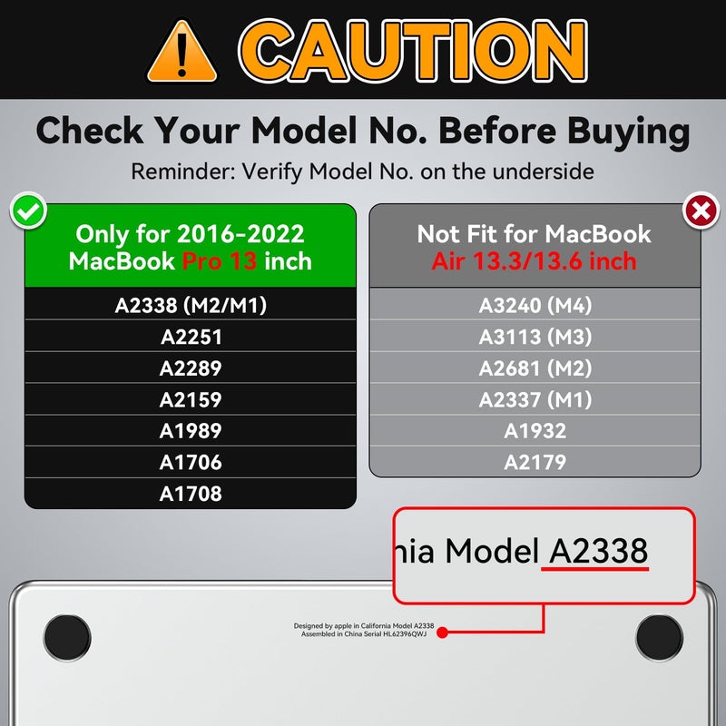 BlueSwan حافظة صلبة مضادة للتشقق من بلو سوان متوافقة مع ماك بوك برو 13 بوصة، M2/M1 2025 2022-2017 A2338 A2289 A2251 A2159 A1989 A1706 A1708، واقي TPU ناعم مضاد لبصمات الأصابع، أسود مطفي - Image 2