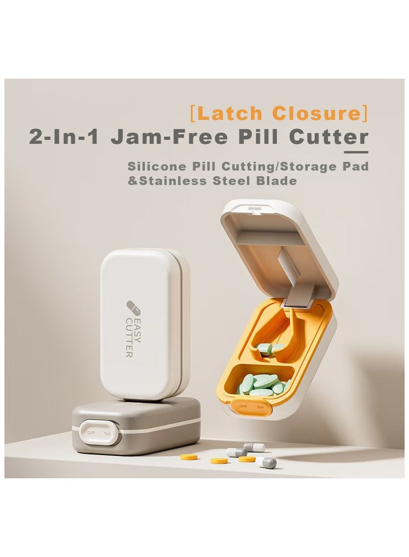 ​Food-Grade Pill Cutter: 2-in-1 Tablet Splitter & Organizer with Child-Proof Lock - White - Image 2