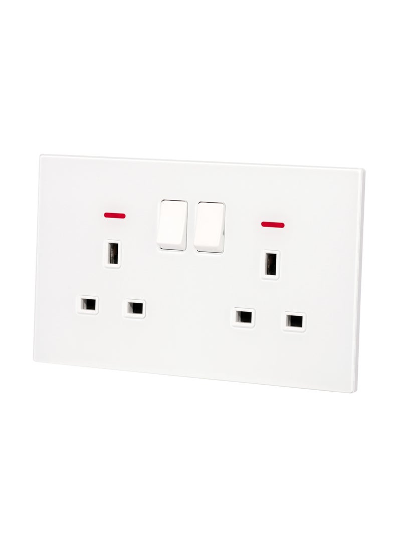 Donmarco 2 Gang Double UK Socket 13A - Ultra Thin Glass, Fire-Resistant , 15-Year Warranty – Elegant and Durable Power Outlet for Home and Office (Matt White) | Wall Socket Power Outlet  - Image 2