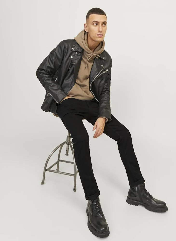 JACK & JONES black denim Dark Washed Slim Fit Jeans for Men | Best Price UAE