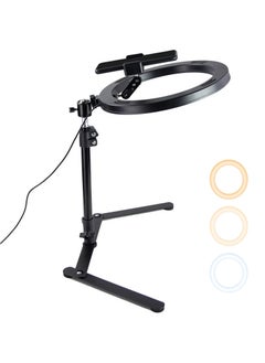 XiuWoo 10 inch Photography Ring Light with Desk Stand and Phone Holder, Desktop LED Circle Light, Phone Ring Light for Selfie, Makeup, Live Streaming  - Image 1
