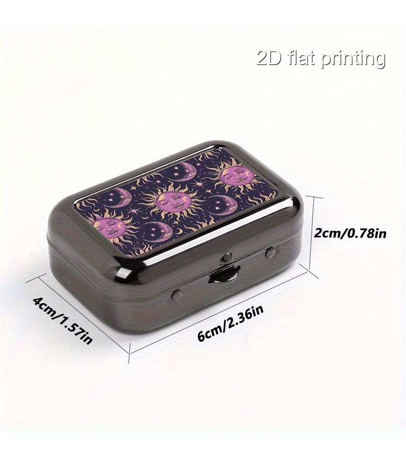 Pink Portable Sun Moon Ashtray Square Metal Compact Cigarette Case - Image 3