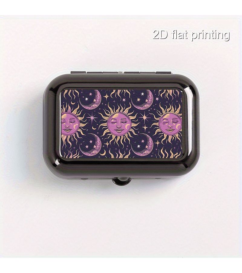 Pink Portable Sun Moon Ashtray Square Metal Compact Cigarette Case - Image 2