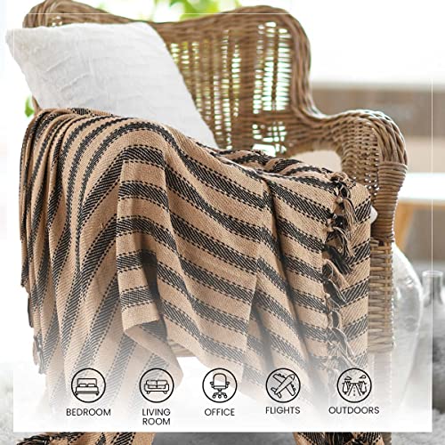 SASHAA WORLD Striped Throw Medium with Tasselled Edges |Throw for Living Room, Bedroom, Sofa & Chair |Camel Throw Blanket | 180 x130 cm - Image 5