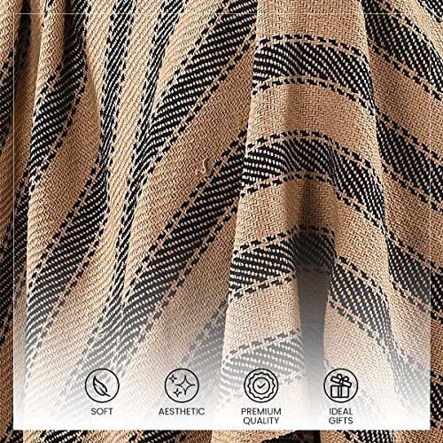 SASHAA WORLD Striped Throw Medium with Tasselled Edges |Throw for Living Room, Bedroom, Sofa & Chair |Camel Throw Blanket | 180 x130 cm - Image 4