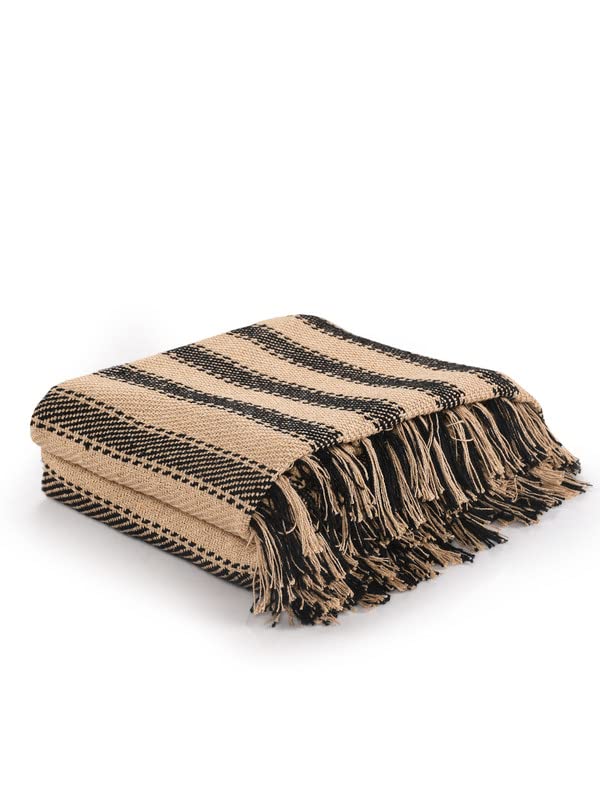 SASHAA WORLD Striped Throw Medium with Tasselled Edges |Throw for Living Room, Bedroom, Sofa & Chair |Camel Throw Blanket | 180 x130 cm - Image 2