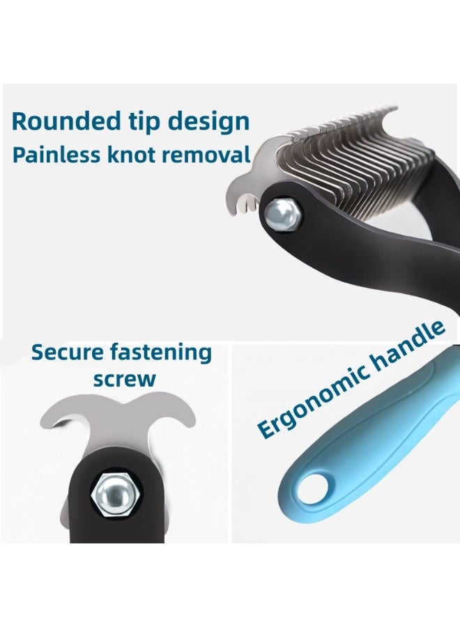Dog Brush - Double Sided Deshedding Dematting Tool - Cat Brush Undercoat Rake - Dog Brushes Shedding Hair - Dog Grooming Brush Long Haired Cats - Cat Grooming Brush Pet Comb, Blue - Image 3