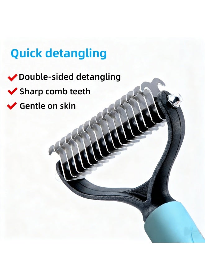 Dog Brush - Double Sided Deshedding Dematting Tool - Cat Brush Undercoat Rake - Dog Brushes Shedding Hair - Dog Grooming Brush Long Haired Cats - Cat Grooming Brush Pet Comb, Blue - Image 4