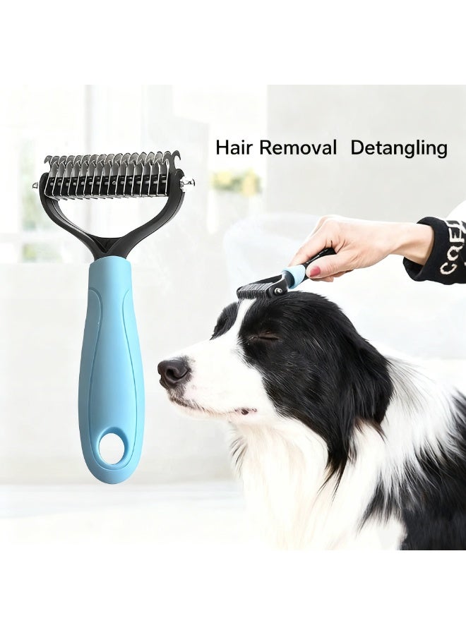 Dog Brush - Double Sided Deshedding Dematting Tool - Cat Brush Undercoat Rake - Dog Brushes Shedding Hair - Dog Grooming Brush Long Haired Cats - Cat Grooming Brush Pet Comb, Blue - Image 2