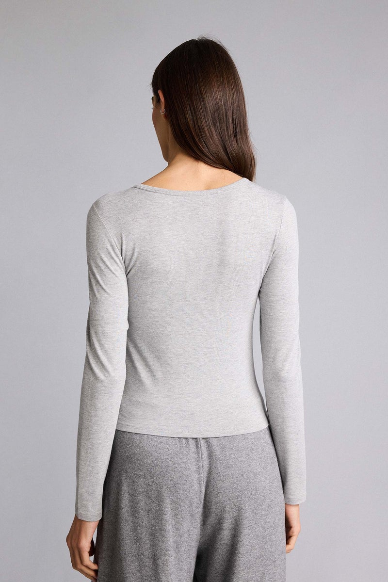 DeFacto Grey Woman Crew Neck Long Sleeve Pajama Top Casual - Image 5