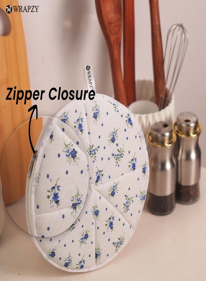 WRAPZY Cotton Roti Cover with Zip | Round Roti Cloth for Keeping Rotis Soft & Fresh | Used for Roti, Paratha, Puri, Naan & Bread | Washable & Reusable | 3 Colour Variants (BLUE, PACK OF:2) - Image 5