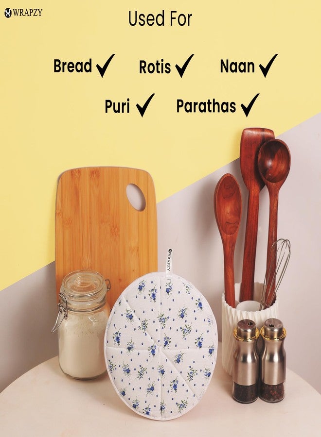 WRAPZY Cotton Roti Cover with Zip | Round Roti Cloth for Keeping Rotis Soft & Fresh | Used for Roti, Paratha, Puri, Naan & Bread | Washable & Reusable | 3 Colour Variants (BLUE, PACK OF:2) - Image 2