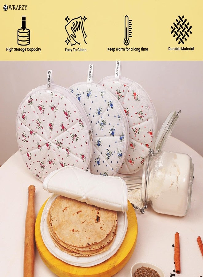 WRAPZY Cotton Roti Cover with Zip | Round Roti Cloth for Keeping Rotis Soft & Fresh | Used for Roti, Paratha, Puri, Naan & Bread | Washable & Reusable | 3 Colour Variants (BLUE, PACK OF:2) - Image 3