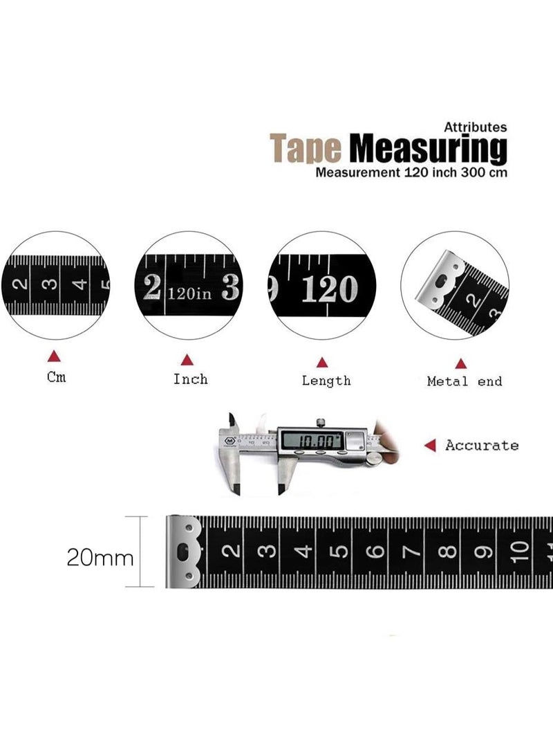 BUSHIBU Tape Measure Body Measuring Tape, 120 Inch Soft Fabric Measuring Tape for Sewing Cloth Measurement, Double Scale Tailor Ruler for Weight Loss Medical Measurement Nursing Craft(2 Pack/Black) - Image 3