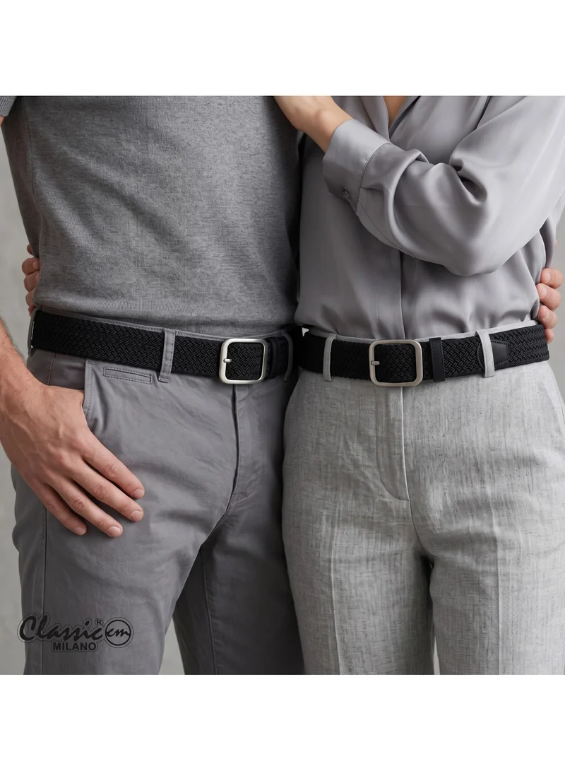 Classic Milano Black (DWE-314) Classic Milano Braided Cotton Elastic Stretch Belt for Men & Women, Woven Canvas Web Belt with Gift Box, Adjustable Men's Belt | Full Length: 110CM (Free Size - Fits up to the waist of 40 Inches / 100 CM)  | Best Price UAE