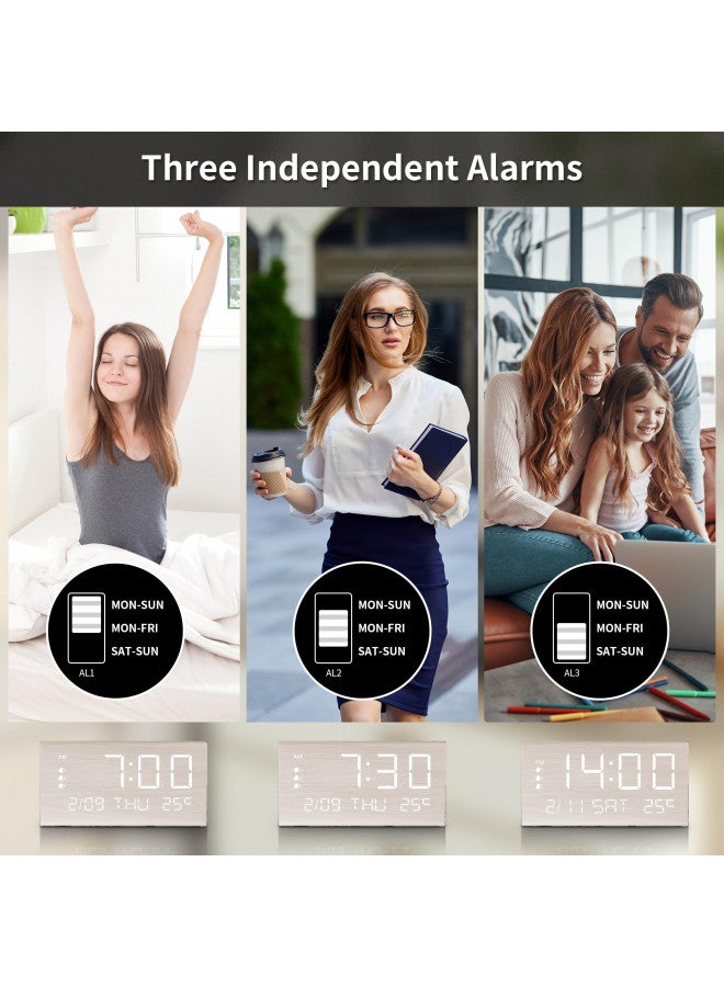 JALL Digital Alarm Clock, with Wooden Electronic LED Time Display, 3 Alarm Settings, Weekday/Weekend Mode, Temperature Detect, Wood Made Electric Clocks for Office, Bedroom, Bedside - Image 3
