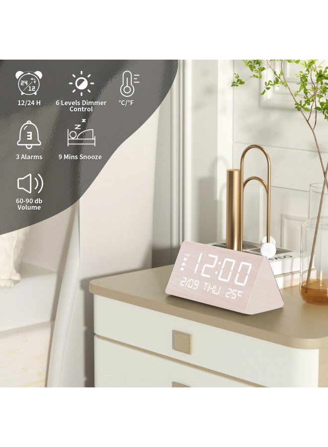 JALL Digital Alarm Clock, with Wooden Electronic LED Time Display, 3 Alarm Settings, Weekday/Weekend Mode, Temperature Detect, Wood Made Electric Clocks for Office, Bedroom, Bedside - Image 1