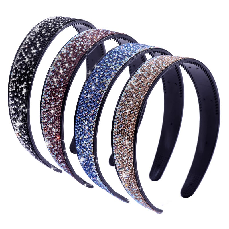 Cutewing Rhinestone Headbands for Women Sparkly4PCS Tie Dye Crystal Headband Non SlipTooth Hair Bands Rhinestone Hair HoopComfortable Daily Prom Party Head Accessories