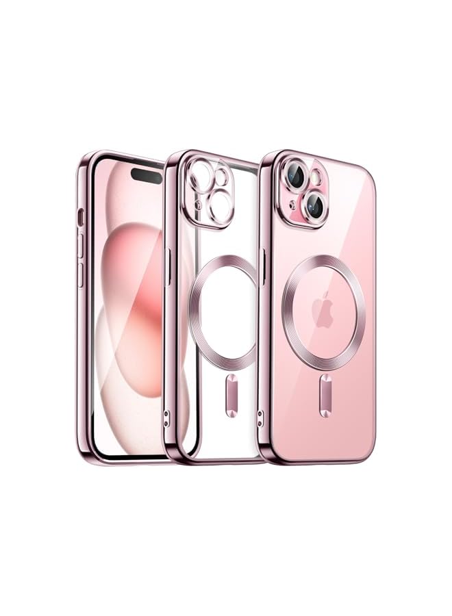 JETech Soft Clear Case for iPhone 15 6.1-Inch, Camera Lens Full Protection, Compatible with MagSafe Wireless Charging, Shockproof Electroplated TPU Phone Cover (Pink) - Image 1