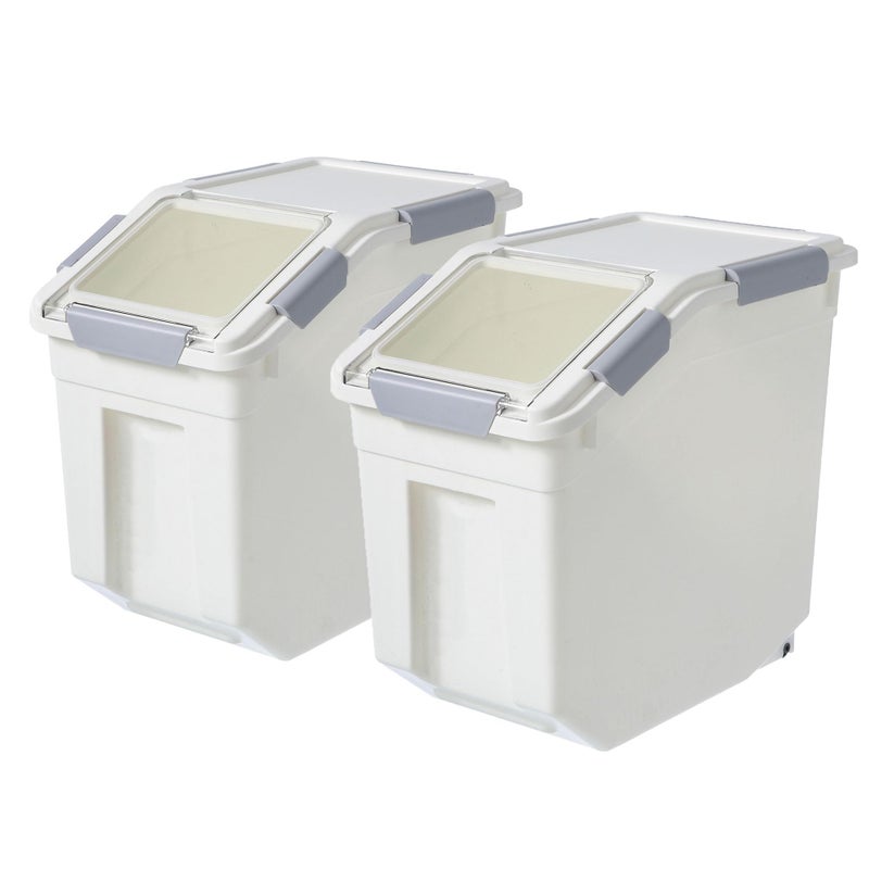 HANAMYA 10 Liter  20 lbs Rice Storage Container with Measuring Cup BPA free For Rice  Grain  Pet Food  Flour 2 count White