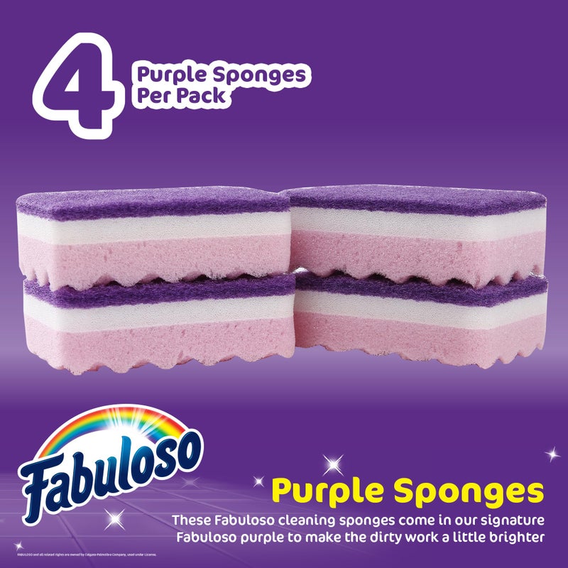 Fabuloso إسفنجات المطبخ فابولوس الخالية من الخدوش، إسفنجة سليلوز بنفسجية مع وسادة فرك للأطباق، القدور، المقالي، الأسطح والأحواض، قوية ضد الفوضى، 4.25 × 2.75 × 1.25 بوصة، 4 قطع - Image 2