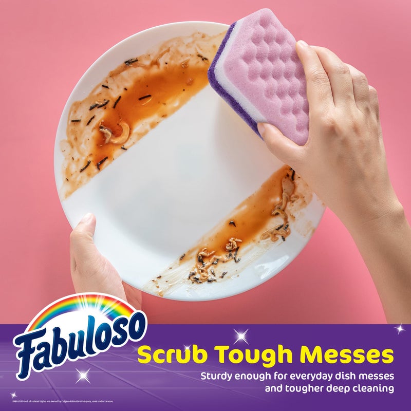 Fabuloso إسفنجات المطبخ فابولوس الخالية من الخدوش، إسفنجة سليلوز بنفسجية مع وسادة فرك للأطباق، القدور، المقالي، الأسطح والأحواض، قوية ضد الفوضى، 4.25 × 2.75 × 1.25 بوصة، 4 قطع - Image 3