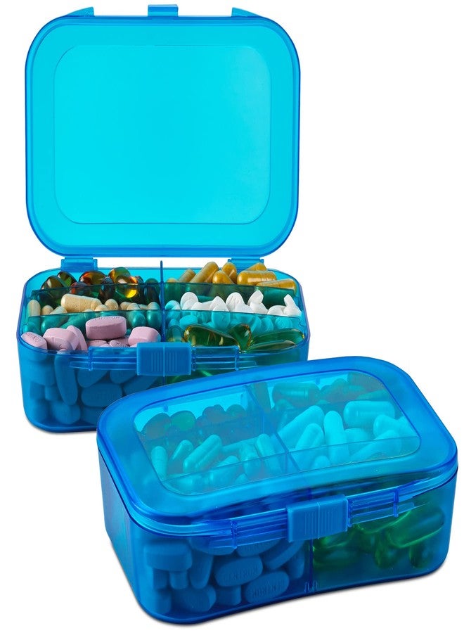 MEDca Pill Organizer Case - (Pack of 2) Portable 6 Compartment Daily Travel Medicine Reminder Box for Your Pills, Medications, Supplements, Vitamins and Fish Oils, Blue - Image 1