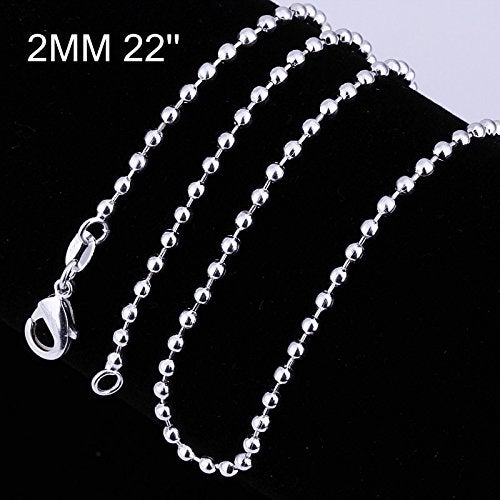 Cutesmile Fashion Jewelry 925 Sterling Silver 2mm Beads Chain Necklace for Men Women(22 Inches) - Image 2