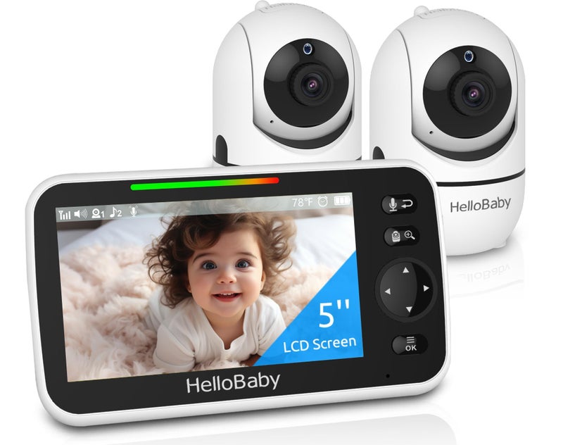 HelloBaby Upgrade 5â€™â€™ Baby Monitor with 30-Hour Battery, 2 Cameras Pan-Tilt-Zoom, 1000ft Range Video Audio Baby Monitor No WiFi, VOX, Night Vision, 2-Way Talk, 8 Lullabies and Temperature - Image 1