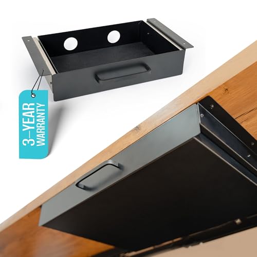 COREMINDED Under Desk Drawer Slide Out Attachment - Carbon Steel Undermount Table Drawer with Cable Management, Pull Out Add-On Storage for Office & Standing Desks (13" x 8" x 2.8") - Image 1