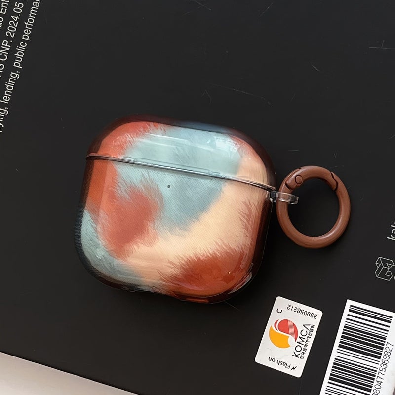 حافظة سماعات لون بني برتقالي مع حلقة هالة مضيئة لهواتف AirPods 1 و2 وPro وPro 2 و3 و4 - موضة للسيدات - Image 1