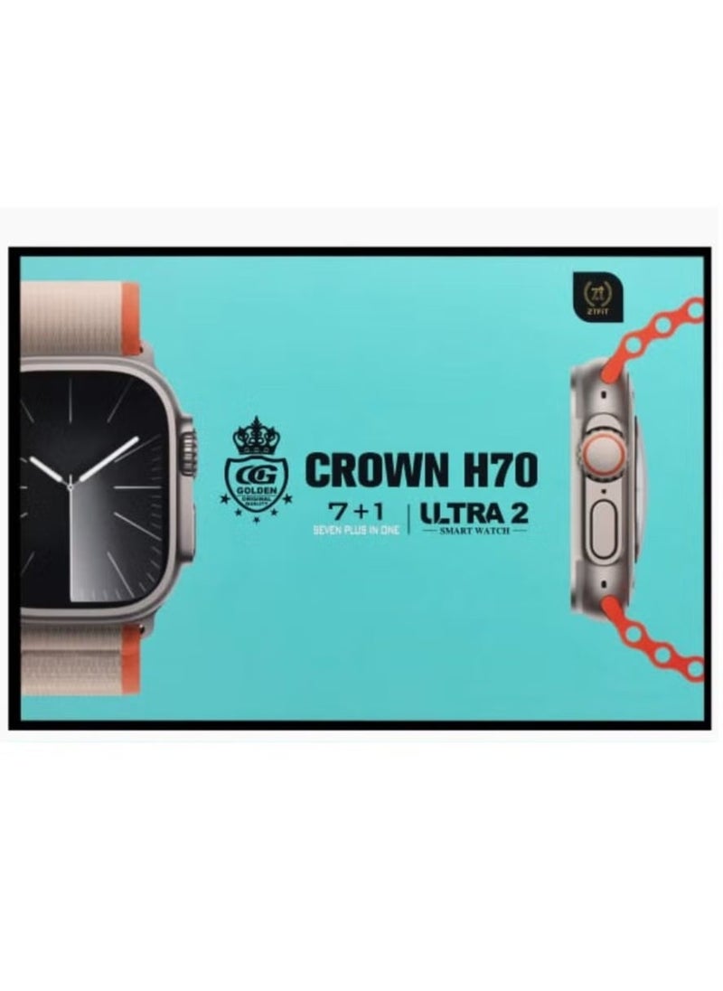 Crown - H70 Ultra 2 Smart Watch for Men – 7-in-1 Straps, Fitness Tracker, Heart Rate & Sleep Monitor, Waterproof, Stylish and Compatible with iOS & Android - Image 1