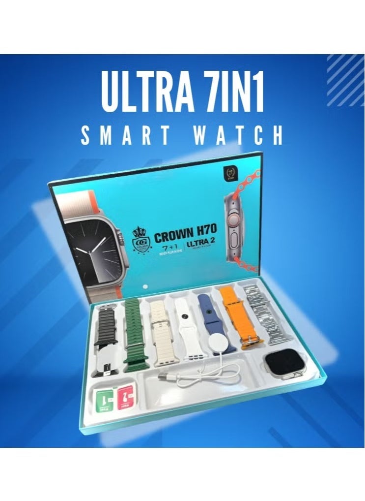 Crown - H70 Ultra 2 Smart Watch for Men – 7-in-1 Straps, Fitness Tracker, Heart Rate & Sleep Monitor, Waterproof, Stylish and Compatible with iOS & Android - Image 1