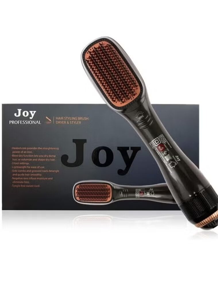 Joy Professional مجفف ومصفف سيراميك 2 في 1 أسود/بيج – تجفيف الشعر بسرعة، تصفيف سلس، لمعان خالي من التجاعيد، حرارة وسرعة قابلة للتعديل، خفيف الوزن ومريح لجميع أنواع الشعر - Image 1
